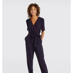 Draper James Self Tie Navy Foulard Jumpsuit